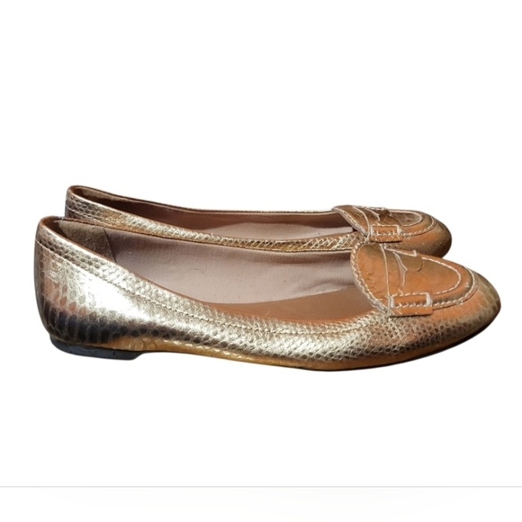 Sperry Shoes - Sperry Snakeskin Gold Leather Penny Loafer Ballet Flat Size 9